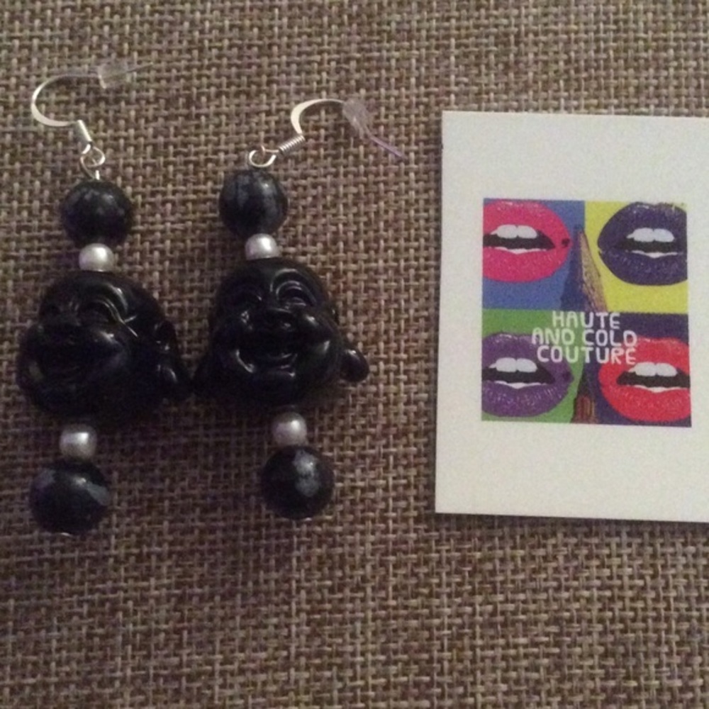 NEW Handmade Black Buddha Resin Faux Pearl Earring